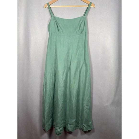 Madewell Tie-Back Midi Cami Dress Light Green Linen Blend - Picture 4 of 16